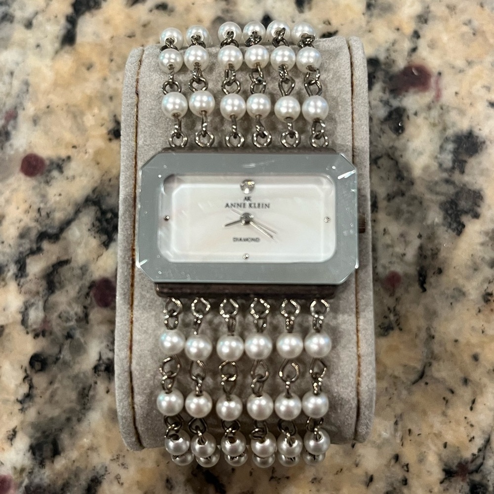 Anne Klein Silver and White Pearl Women's Watch